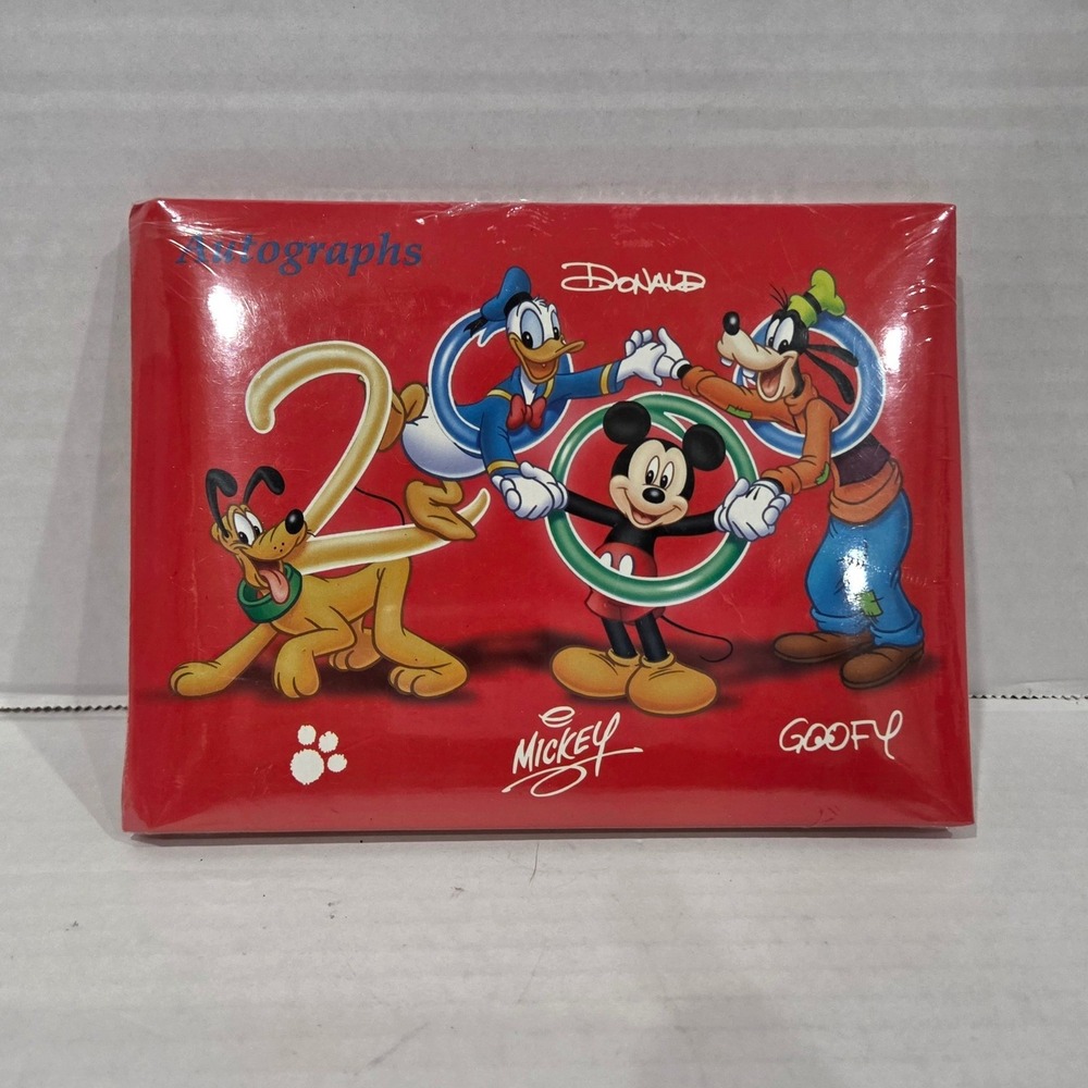 Disney World 2000 Autograph Book Mickey Donald Goofy Pluto Red Sealed Vintage